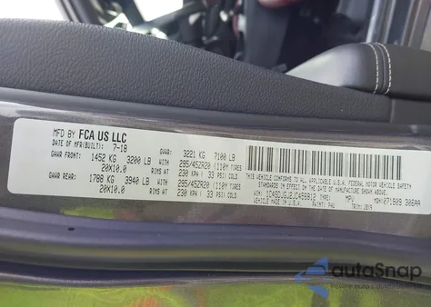 2018 Dodge Durango Srt z USA, uszkodzony, nr VIN 1C4SDJGJ2JC456812